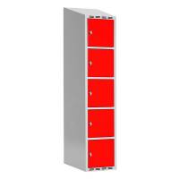 Garderobeskab SMG 5-delt 1x400mm med skråt tag, røde døre og greb for hængelås
