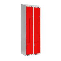 Z-Garderobeskab SMZ 2x300mm skråt tag, røde døre og greb for hængelås