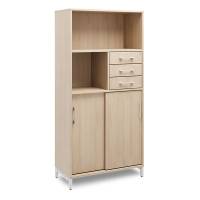 Kontorskab DNA, 800x1660 mm, Eg/Alugrå, skydedør og skuffemodul 4A4/2A4