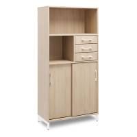 Kontorskab DNA, 800x1660 mm, Eg/Hvid, skydedør og skuffemodul 4A4/2A4