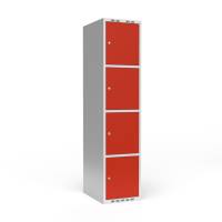 Garderobeskab 1x400 mm Lige tag 4 rum i højden Rød dør Cylinderlås