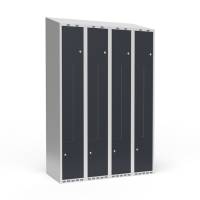 Garderobeskab 4x300 mm Skråt tag 2-delt søjle Z-dør Antracit dør Cylinderlås