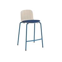 Barstol ADD Hvidpigmenteret eg laminat, sæde i blåt tekstil, blå ben