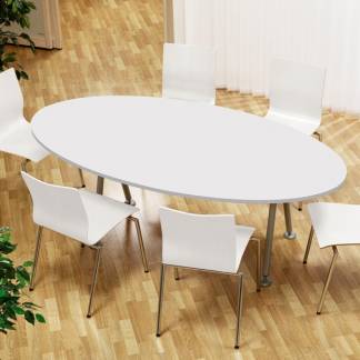Konferencebord Consensus, Hvid 2000x1200 mm oval, Alugrå understel