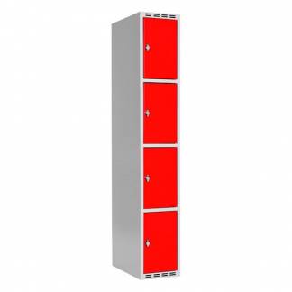 Garderobeskab SMG 4-delt 1x300mm med lige tag, røde døre og greb for hængelås