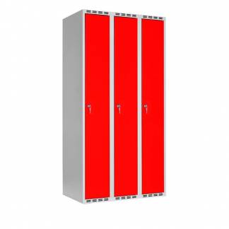 Garderobeskab SMG 3x300mm med lige tag, røde døre og cylinderlås