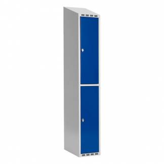 Garderobeskab SMG 2-delt 1x300mm med skråt tag, blå døre og greb for hængelås