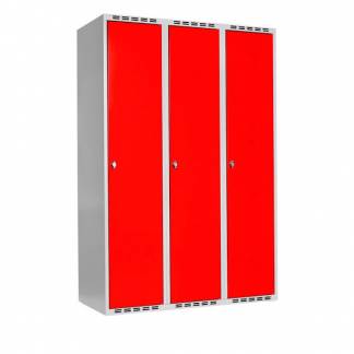 Garderobeskab SMG 3x400mm med lige tag, røde døre og greb for hængelås