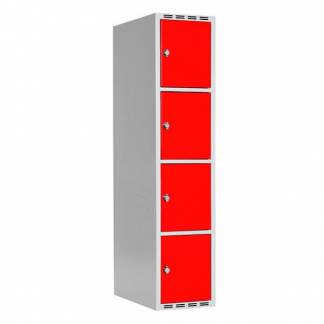 Garderobeskab SMG 4-delt 1x400mm med lige tag, røde døre og greb for hængelås