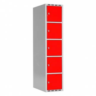 Garderobeskab SMG 5-delt 1x400mm med lige tag, røde døre og greb for hængelås