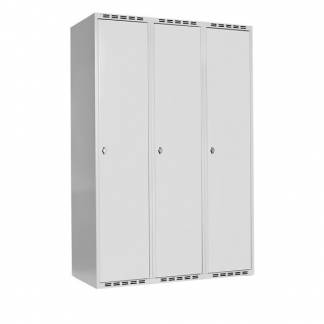 Garderobeskab SMG 3x400mm med lige tag, lys grå døre og greb for hængelås