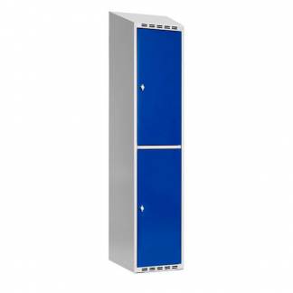 Garderobeskab SMG 2-delt 1x400mm med skråt tag, blå døre og greb for hængelås