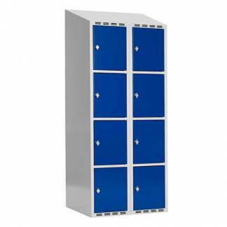 Garderobeskab SMG 4-delt 2x400mm med skråt tag, blå døre og greb for hængelås