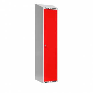 Garderobeskab SMG 1x400mm med skråt tag, røde døre og cylinderlås