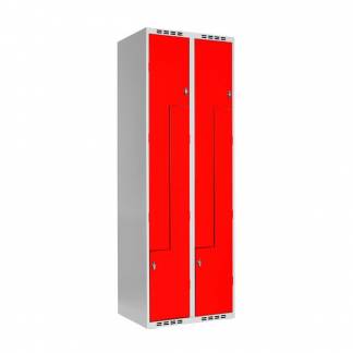 Z-Garderobeskab SMZ 2x300mm lige tag, røde døre og greb for hængelås