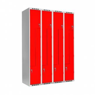 Z-Garderobeskab SMZ 4x300mm lige tag, røde døre og cylinderlås