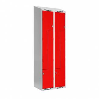 Z-Garderobeskab SMZ 2x300mm skråt tag, røde døre og greb for hængelås