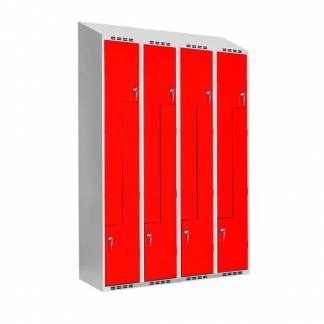 Z-Garderobeskab SMZ 4x300mm skråt tag, røde døre og cylinderlås