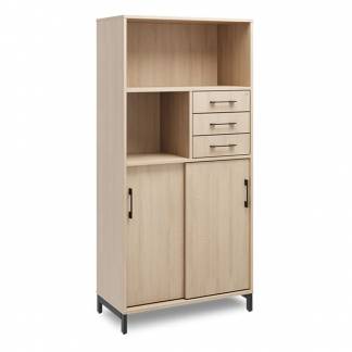 Kontorskab DNA, 800x1660 mm, Eg/Sort, skydedør og skuffemodul 4A4/2A4
