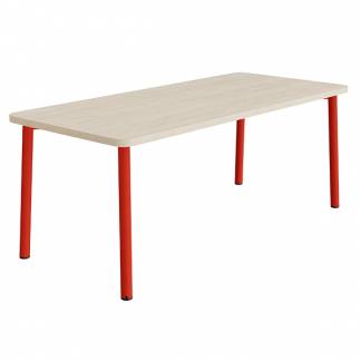 Bord Add 590, 1800x800 mm højde 720 mm med hvidpigmenteret eg, rød stel