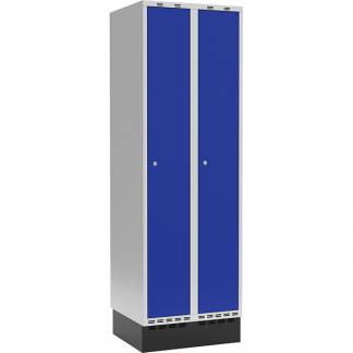GarderobeSkab 2x300mm m/lige tag, blå dør med cylinderlås og sokkel