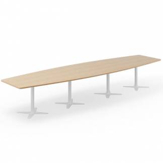 Konferencebord DNA, Eg 4400x1200 mm bådformet, Hvidt understel
