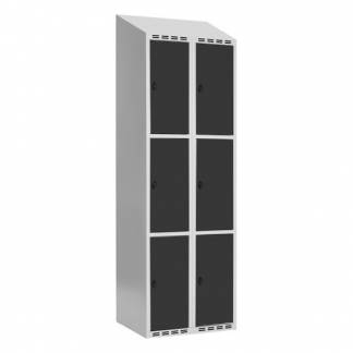 Garderobeskab SMG 3-delt 2x300mm med skråt tag, antracitgrå døre og greb for hængelås