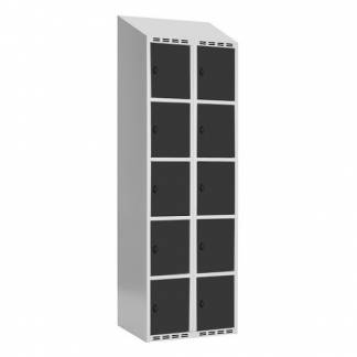 Garderobeskab SMG 5-delt 2x300mm med skråt tag, antracitgrå døre og greb for hængelås