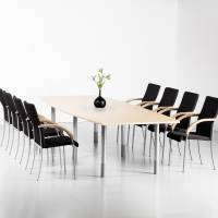 Konferencebord Consensus, Birk 3500x1200 mm b&aring;dformet, Alugr&aring; understel