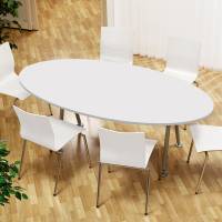 Konferencebord Consensus, Hvid 2000x1200 mm oval, Alugrå understel