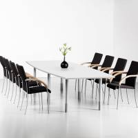 Konferencebord Consensus, Hvid 3500x1200 mm bådformet, Alugrå understel