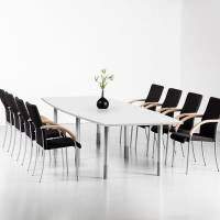 Konferencebord Consensus, Hvid 3500x1200 mm b&aring;dformet, Alugr&aring; understel