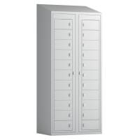 T&oslash;judleveringsskab 2x11 rum med skr&aring;t tag og lys gr&aring; d&oslash;re med greb f/h&aelig;ngel&aring;s