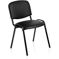 Konferencestol Iso, sort skindimitation med sorte stoleben