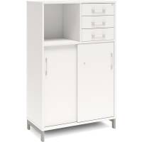 Kontorskab DNA, 800x1275 mm, Hvid/Alugrå, skydedør og skuffemodul 3A4/2A4