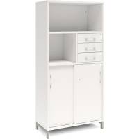 Kontorskab DNA, 800x1660 mm, Hvid/Alugr&aring;, skyded&oslash;r og skuffemodul 4A4/2A4