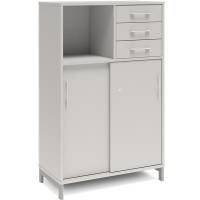 Kontorskab DNA, 800x1275 mm, Lys grå/Alugrå, skydedør og skuffemodul 3A4/2A4