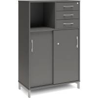 Kontorskab DNA, 800x1275 mm, Antracit/Alugrå, skydedør og skuffemodul 3A4/2A4