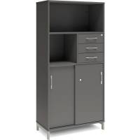 Kontorskab DNA, 800x1660 mm, Antracit/Alugrå, skydedør og skuffemodul 4A4/2A4