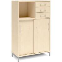 Kontorskab DNA, 800x1275 mm, Birk/Alugrå, skydedør og skuffemodul 3A4/2A4