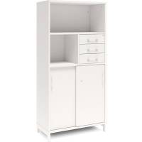 Kontorskab DNA, 800x1660 mm, Hvid/Hvid, skydedør og skuffemodul 4A4/2A4