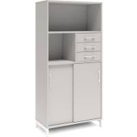 Kontorskab DNA, 800x1660 mm, Lys gr&aring;/Hvid, skyded&oslash;r og skuffemodul 4A4/2A4