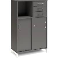 Kontorskab DNA, 800x1275 mm, Antracit/Hvid, skydedør og skuffemodul 3A4/2A4