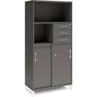 Kontorskab DNA, 800x1660 mm, Antracit/Hvid, skyded&oslash;r og skuffemodul 4A4/2A4