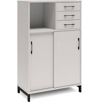 Kontorskab DNA, 800x1275 mm, Lys gr&aring;/Sort, skyded&oslash;r og skuffemodul 3A4/2A4