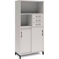 Kontorskab DNA, 800x1660 mm, Lys gr&aring;/Sort, skyded&oslash;r og skuffemodul 4A4/2A4