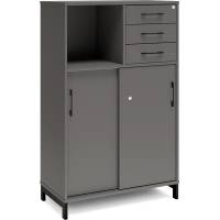 Kontorskab DNA, 800x1275 mm, Antracit/Sort, skyded&oslash;r og skuffemodul 3A4/2A4