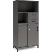 Kontorskab DNA, 800x1660 mm, Antracit/Sort, skyded&oslash;r og skuffemodul 4A4/2A4