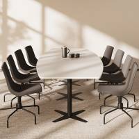 Konferencebord DNA, Lysgrå 3200x1200 mm bådformet, Sort understel