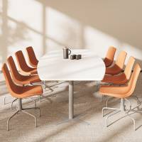 Konferencebord DNA, Hvid 3200x1200 mm bådformet, Alugrå understel